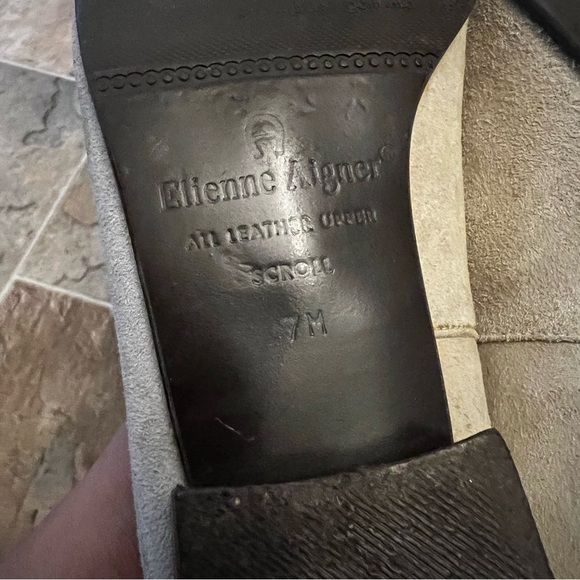 Etienne Aigner Scroll Cream Suede Leather Embroidered Loafers Flats - Picture 5 of 8